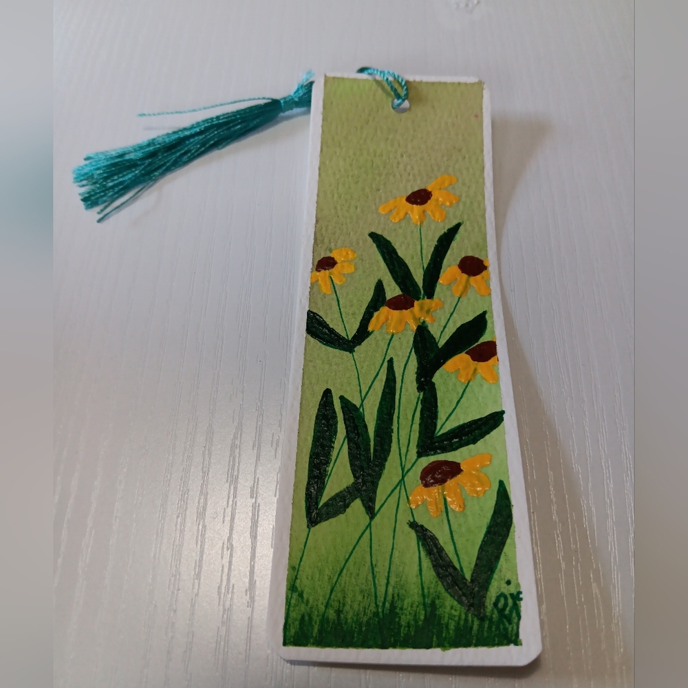 Hand-Painted Floral Bookmark with Tassel